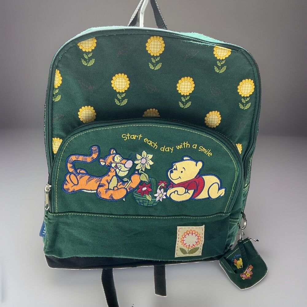 Vintage Disney Winnie The Pooh Green Back Pack 90s embroidered. New Without Tag